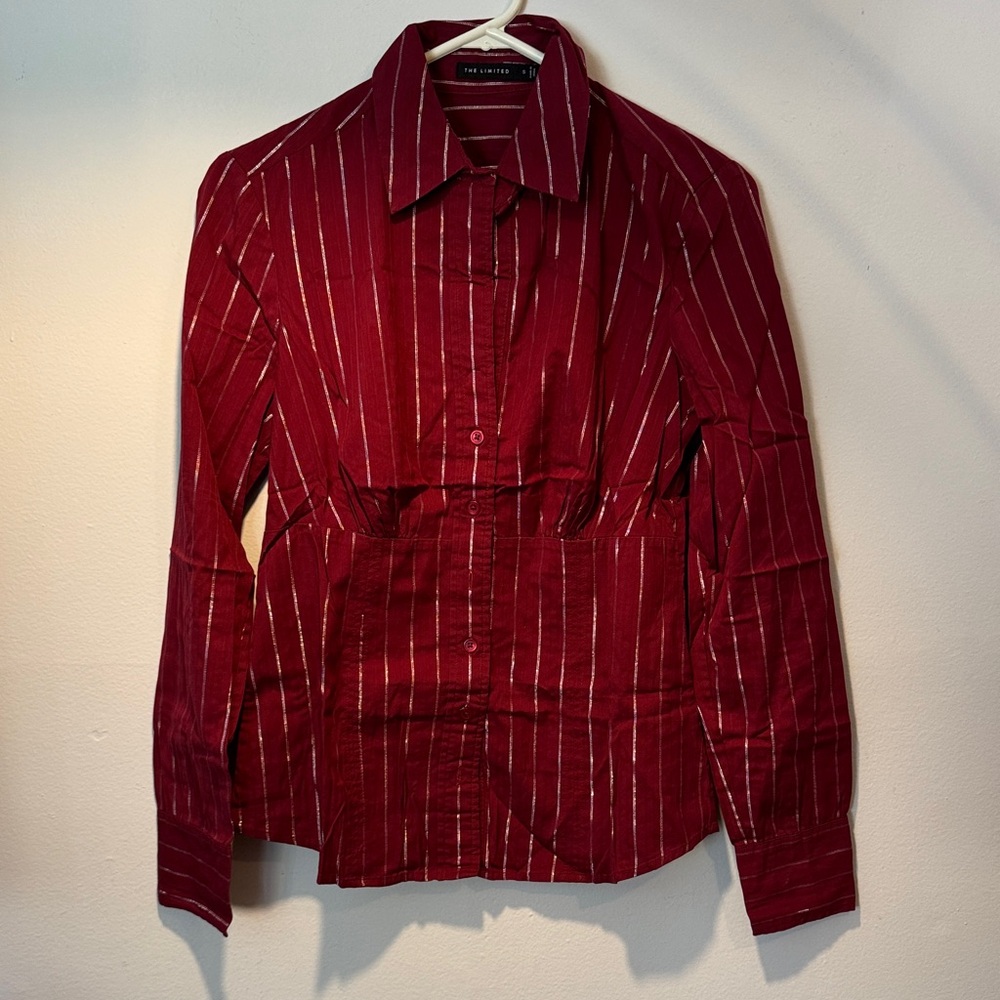 Zara Burgundy Striped Button Down Shirt
